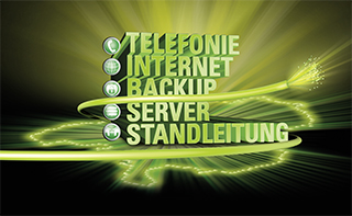 Grafik mit Angeboten der LINZ AG TELEKOM: Telefonie, Internet, Backup, Server, Standleitung